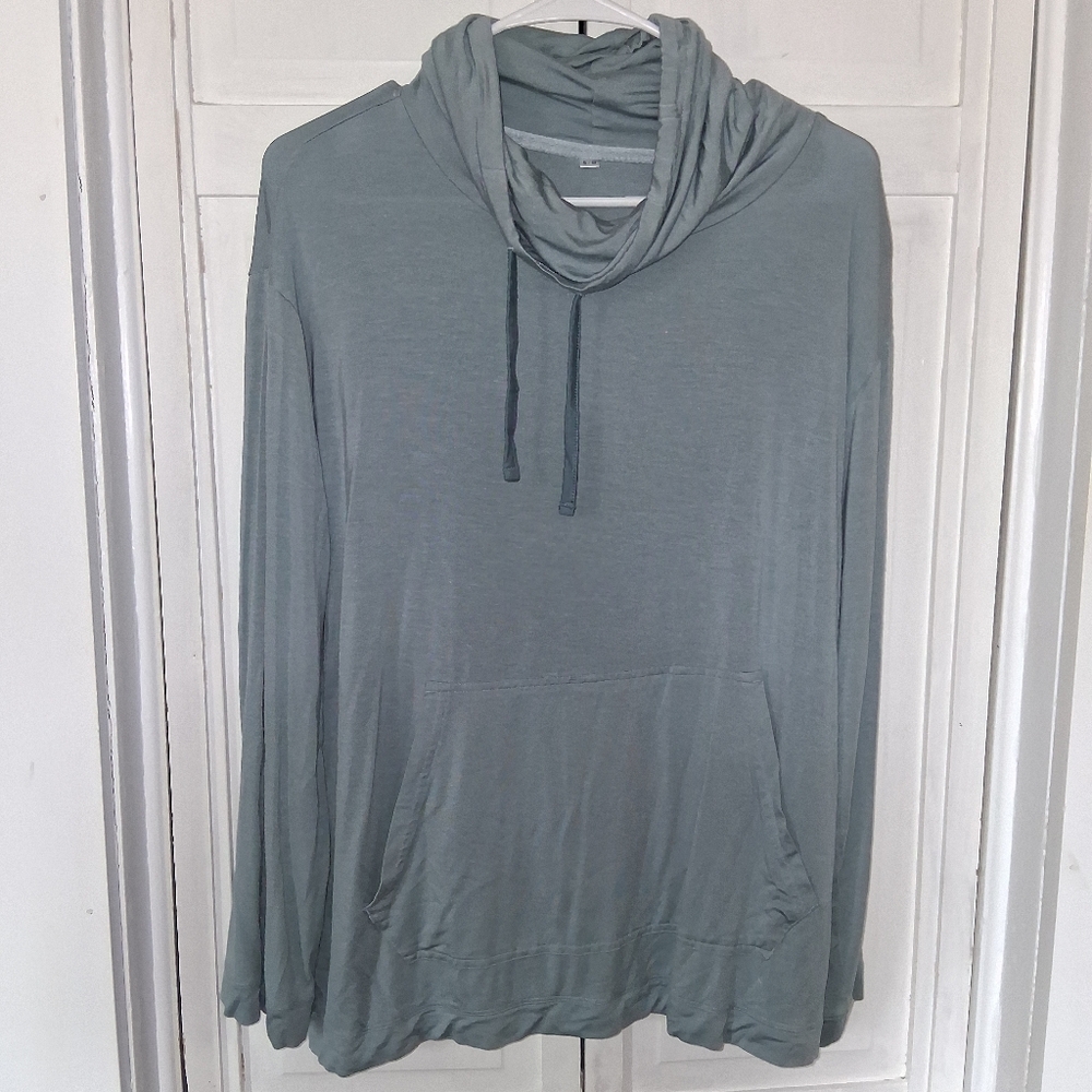 Emirates Cozy Lightweight Sage Cowl Neck Tunic Top